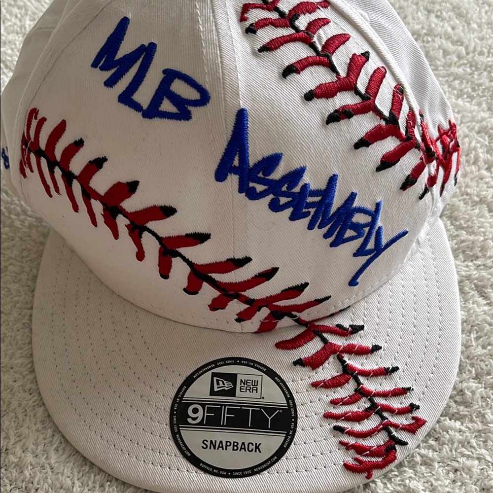 New Era White MLB Snapback Hat with Red Stitching